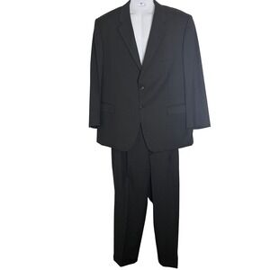 Chiavari Suit Mens 48R/42w Charcoal windowpane 100%‎ Wool 2 Button Made in Italy